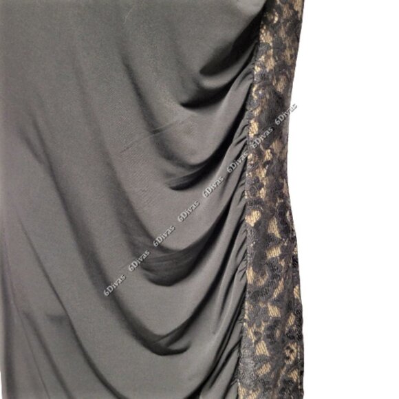 BLACK Sleeveless Dress With Gold Trim And Black Lace Accent Size L - Picture 6 of 12